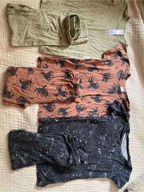 Modern Moments Pajama Sets - Green, Rust Horse Print, Black Space Print
